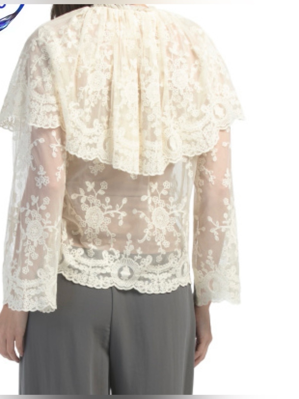 NWT House of Harlow 1960 Lace Layer Ruffle Embroidered Shirt Blouse Sheer Bridal